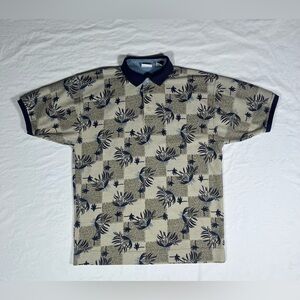 Bugle Boy Men's Small Beige & Navy Tropical Print Polo Shirt